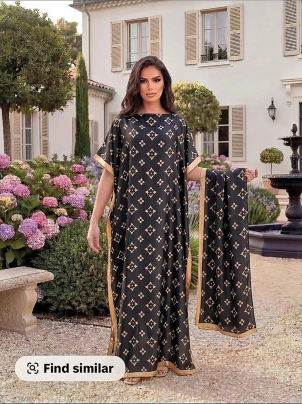 NWOT Geometric Scarf & Maxi Dress  in Black & Gold
